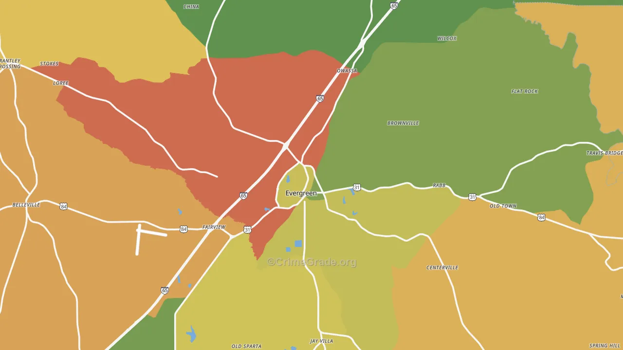 36401, AL Map of Drug-Related Crime Rates