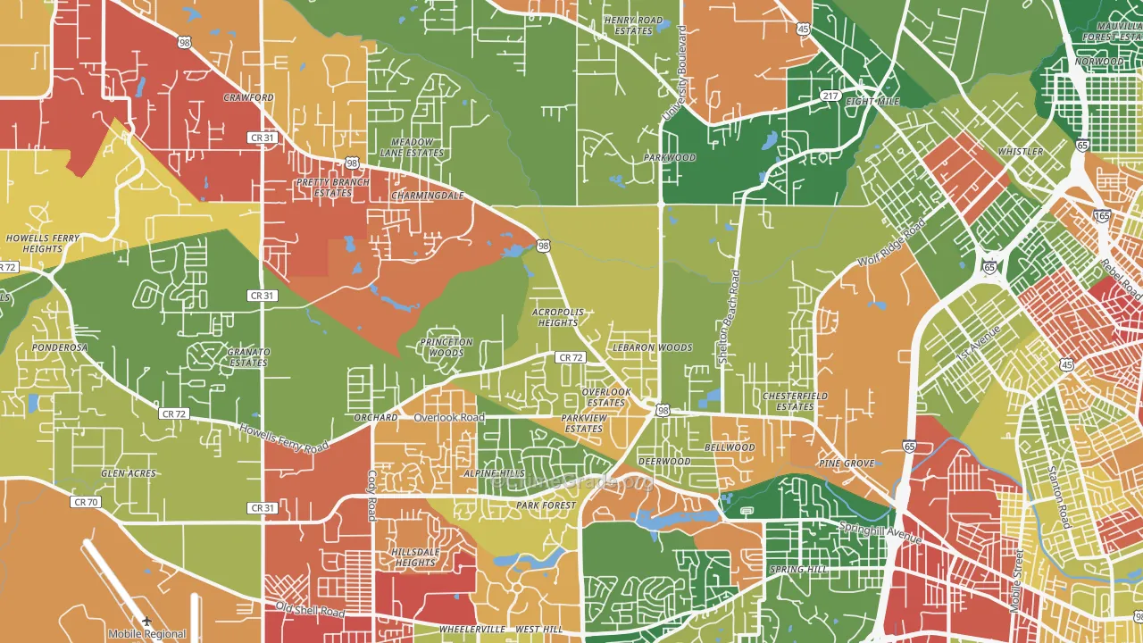 36618, AL Map of Drug-Related Crime Rates