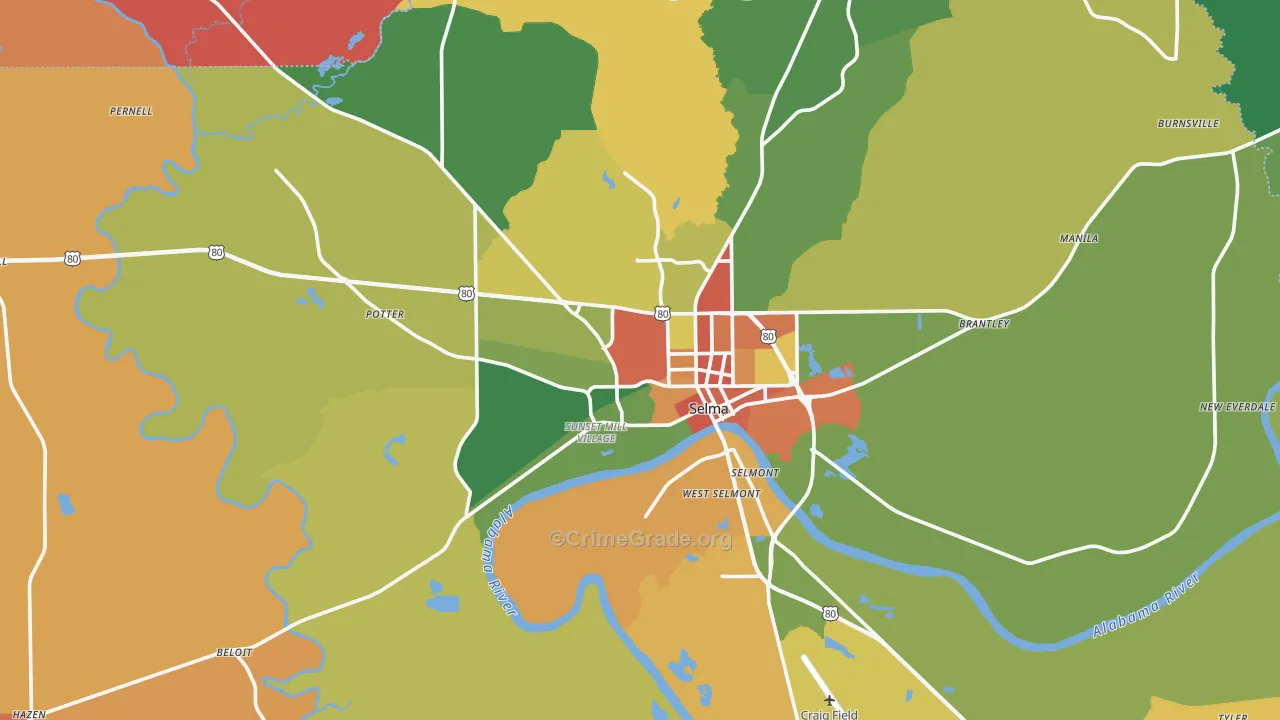 36701, AL Map of Drug-Related Crime Rates