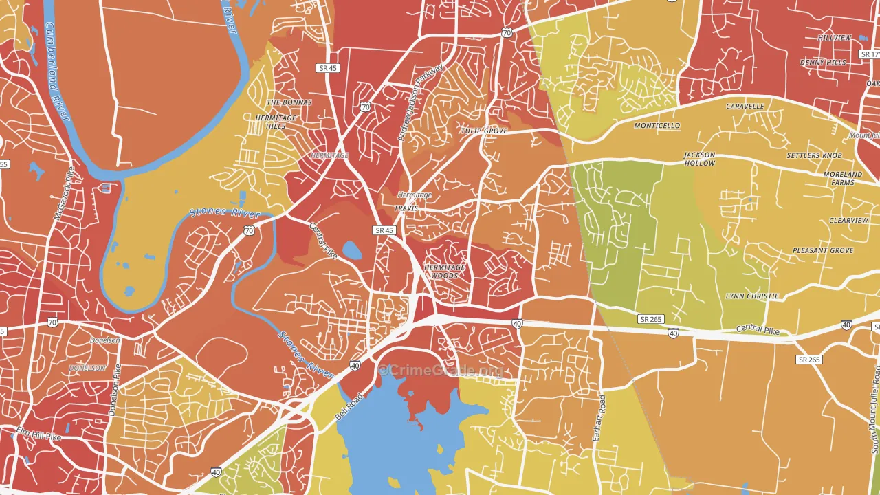 37076, TN Map of Drug-Related Crime Rates