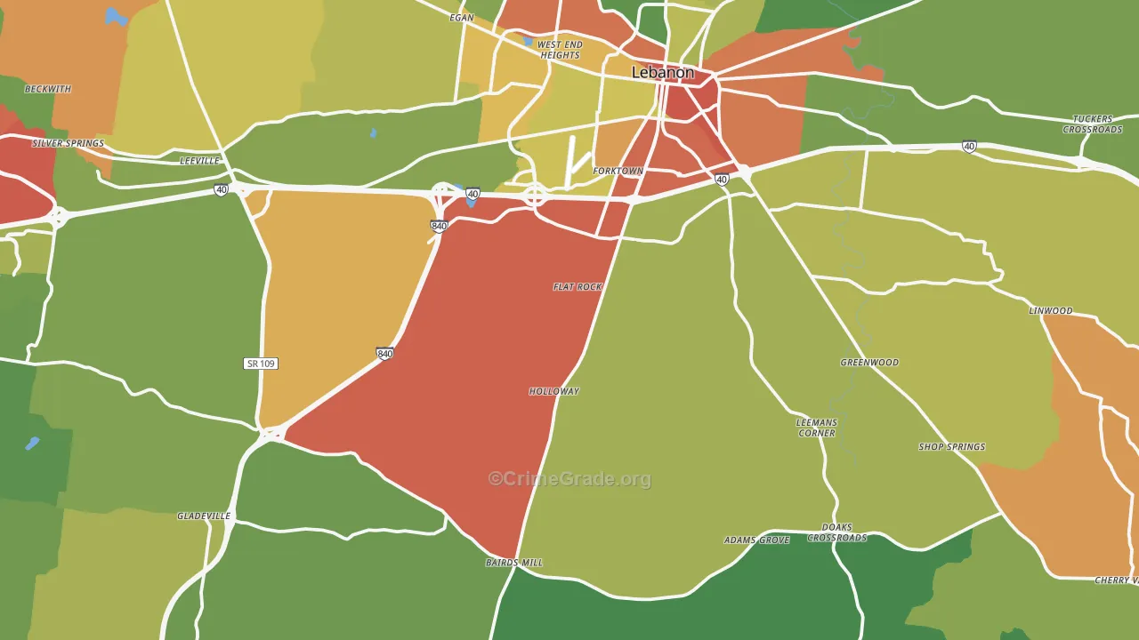 37090, TN Map of Drug-Related Crime Rates