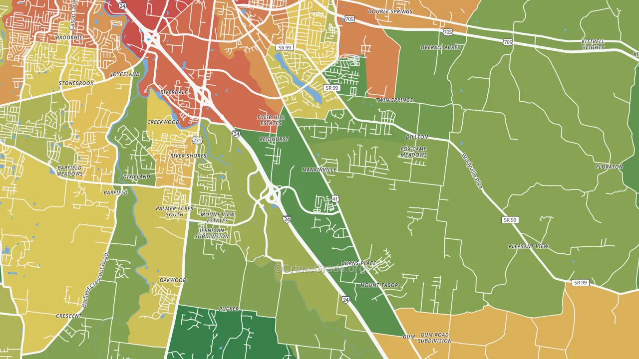 37127, TN Map of Drug-Related Crime Rates