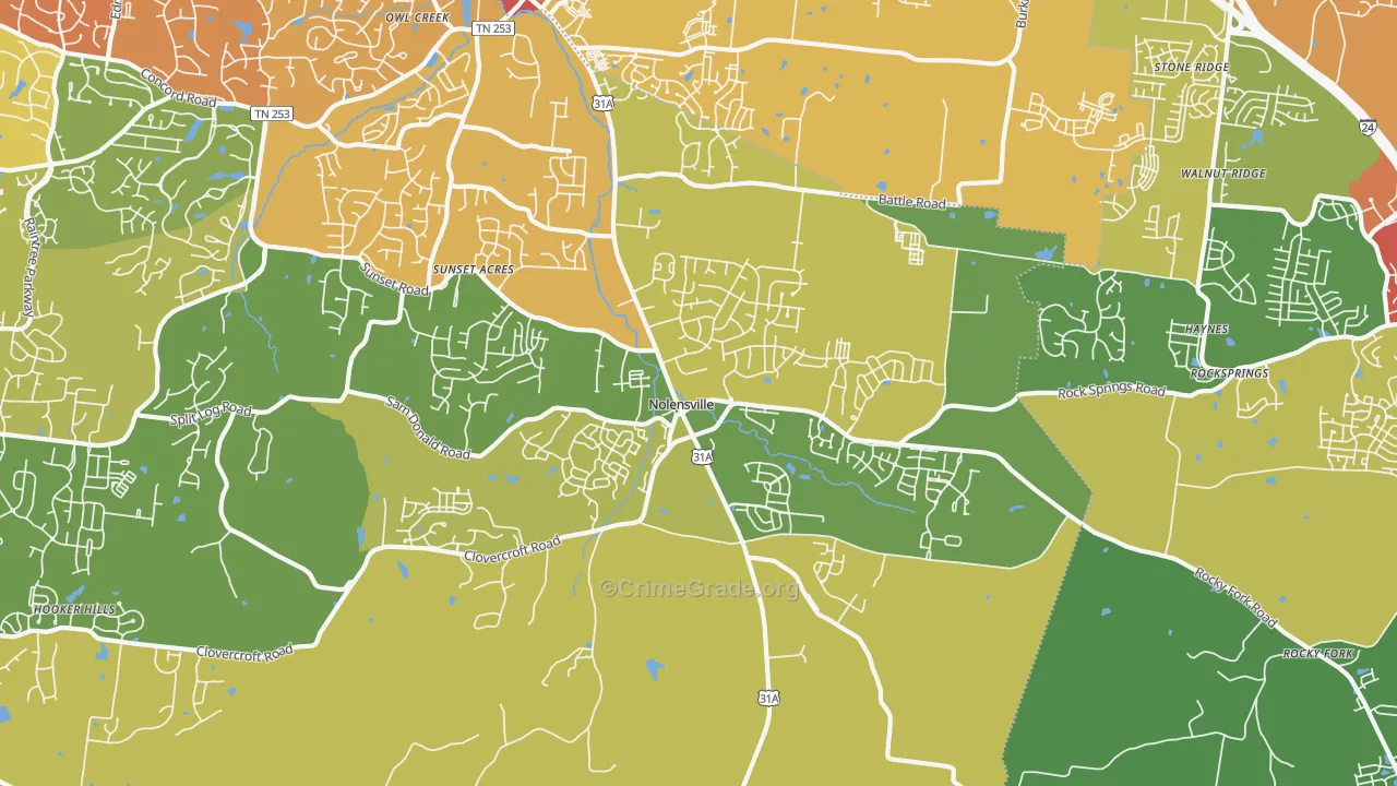37135, TN Map of Drug-Related Crime Rates