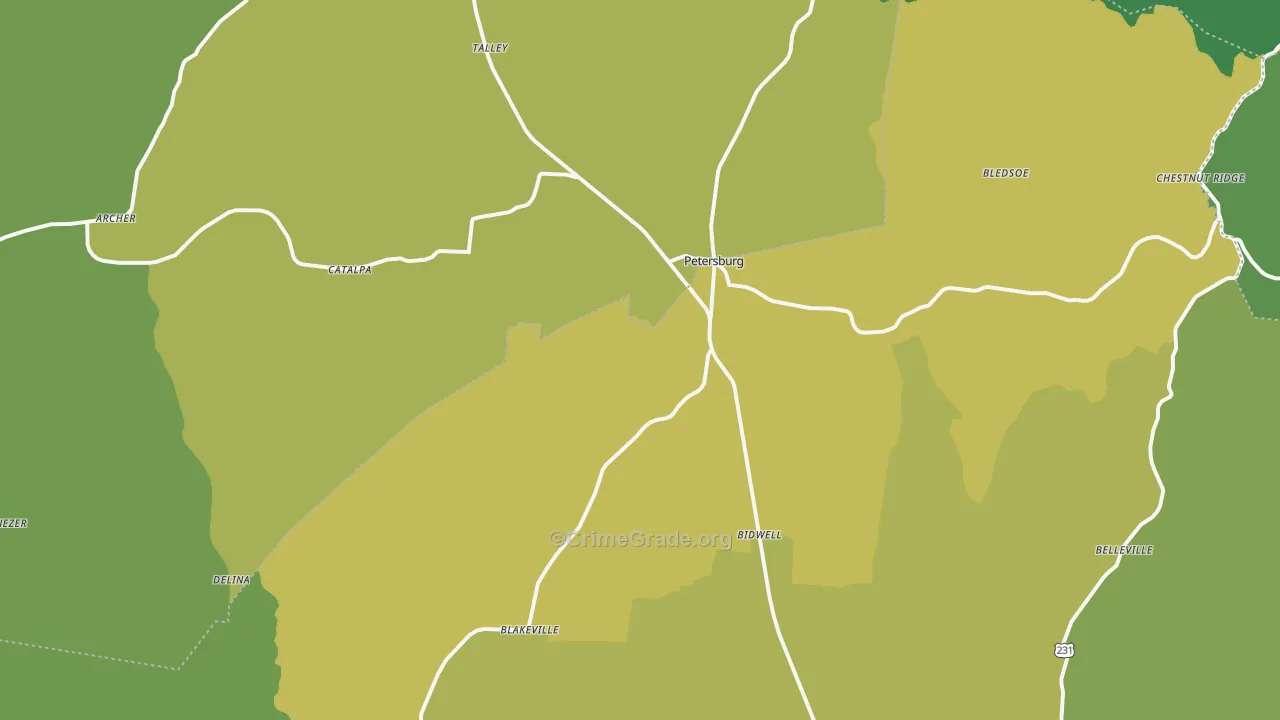 37144, TN Map of Drug-Related Crime Rates