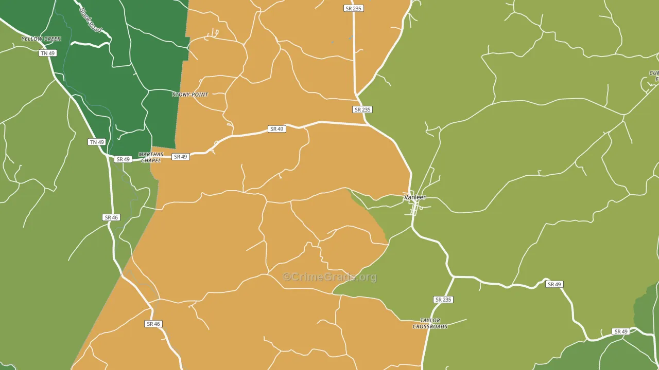 37181, TN Map of Drug-Related Crime Rates