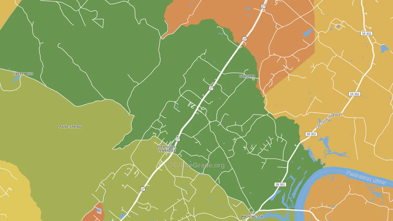 37332, TN Map of Drug-Related Crime Rates