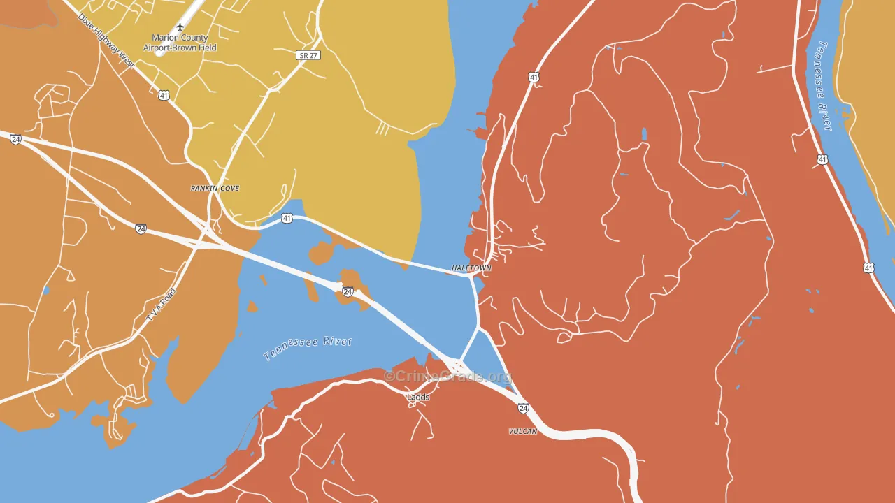 37340, TN Map of Drug-Related Crime Rates
