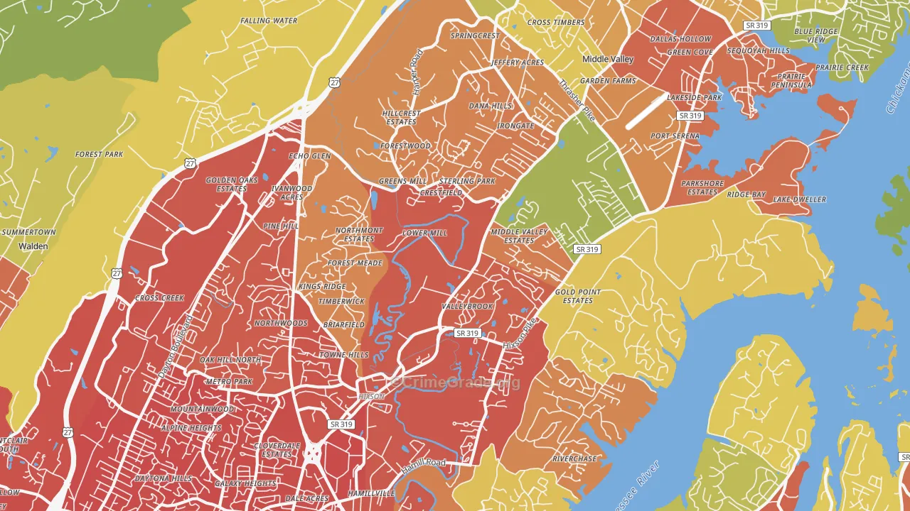 37343, TN Map of Drug-Related Crime Rates