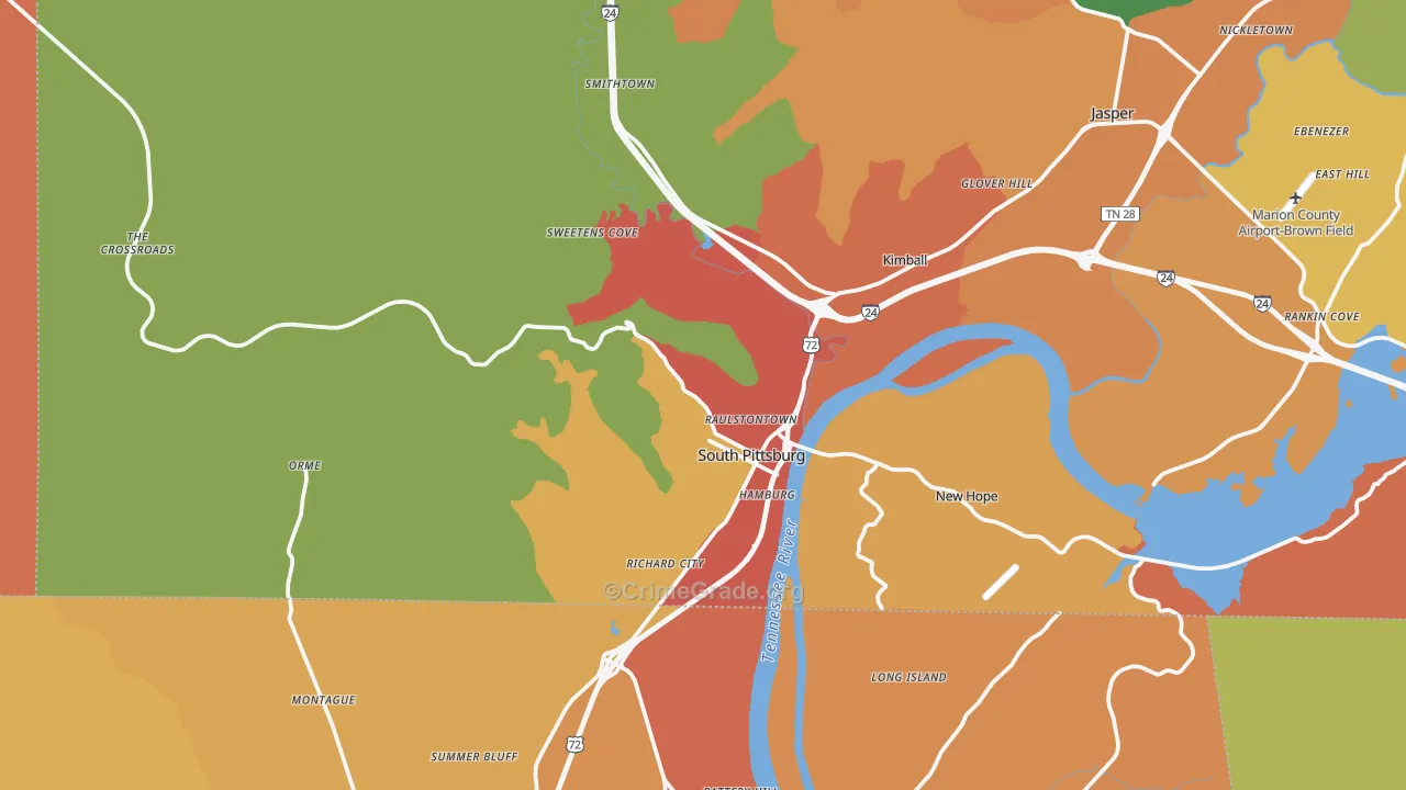 37380, TN Map of Drug-Related Crime Rates