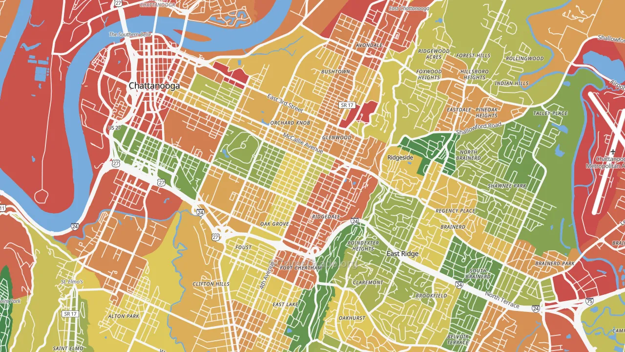 37404, TN Map of Drug-Related Crime Rates