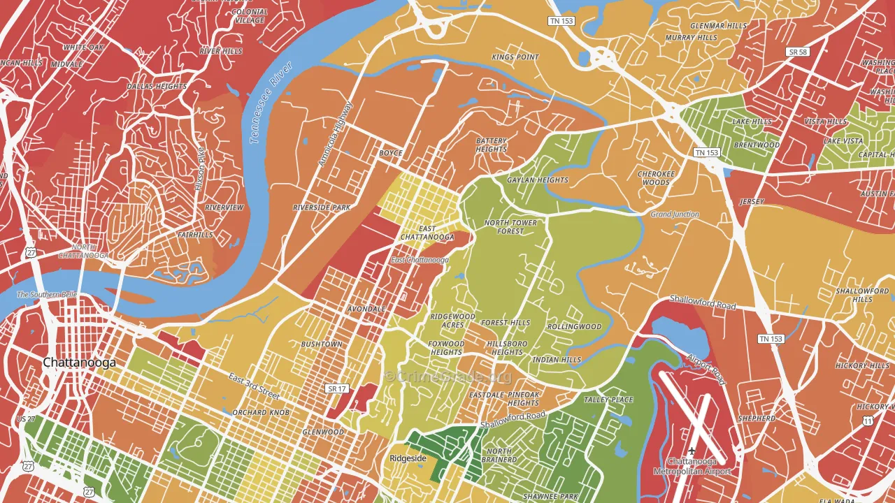 37406, TN Map of Drug-Related Crime Rates