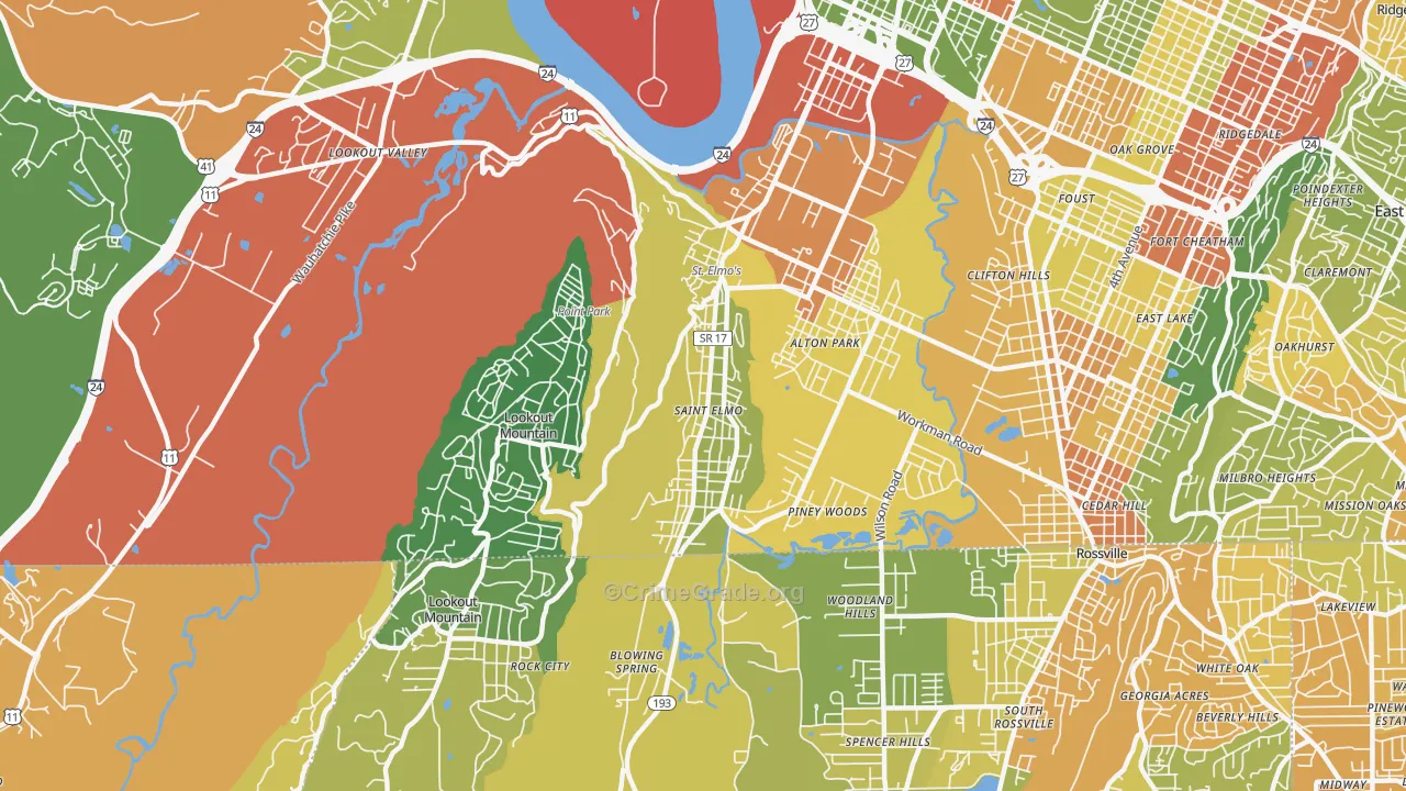 37409, TN Map of Drug-Related Crime Rates