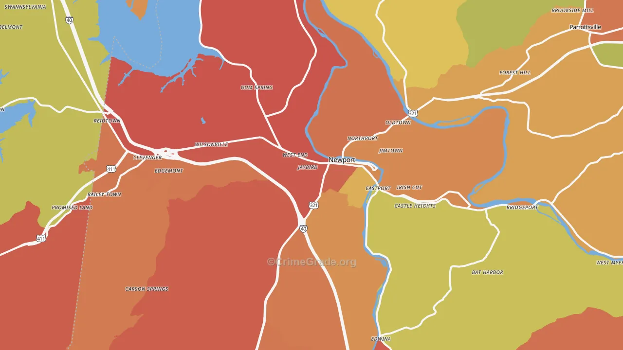 37821, TN Map of Drug-Related Crime Rates