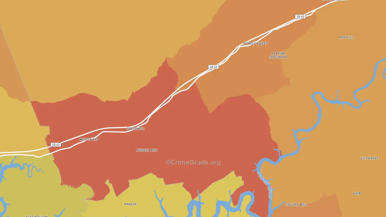 37870, TN Map of Drug-Related Crime Rates