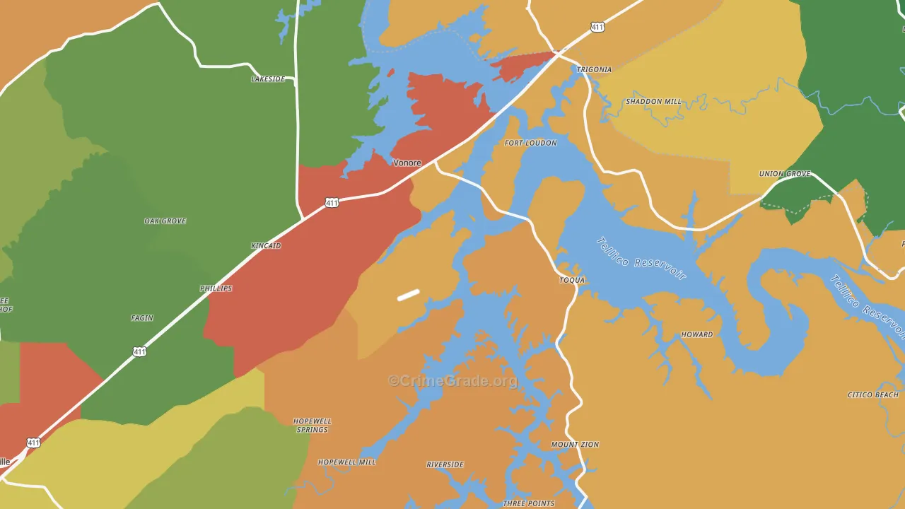 37885, TN Map of Drug-Related Crime Rates