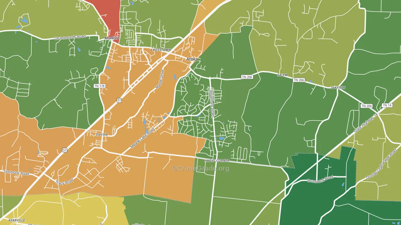 38004, TN Map of Drug-Related Crime Rates