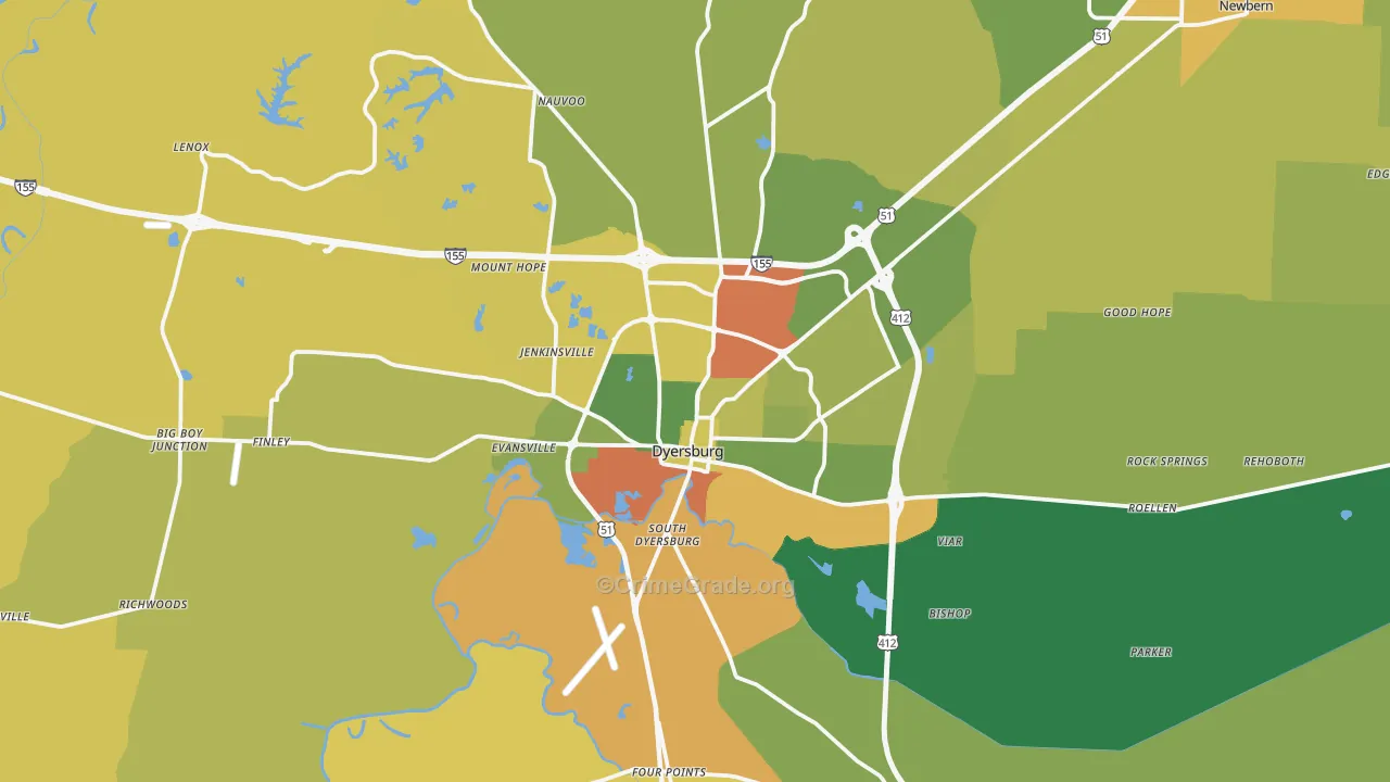 38024, TN Map of Drug-Related Crime Rates