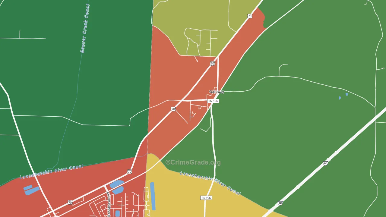 38036, TN Map of Drug-Related Crime Rates