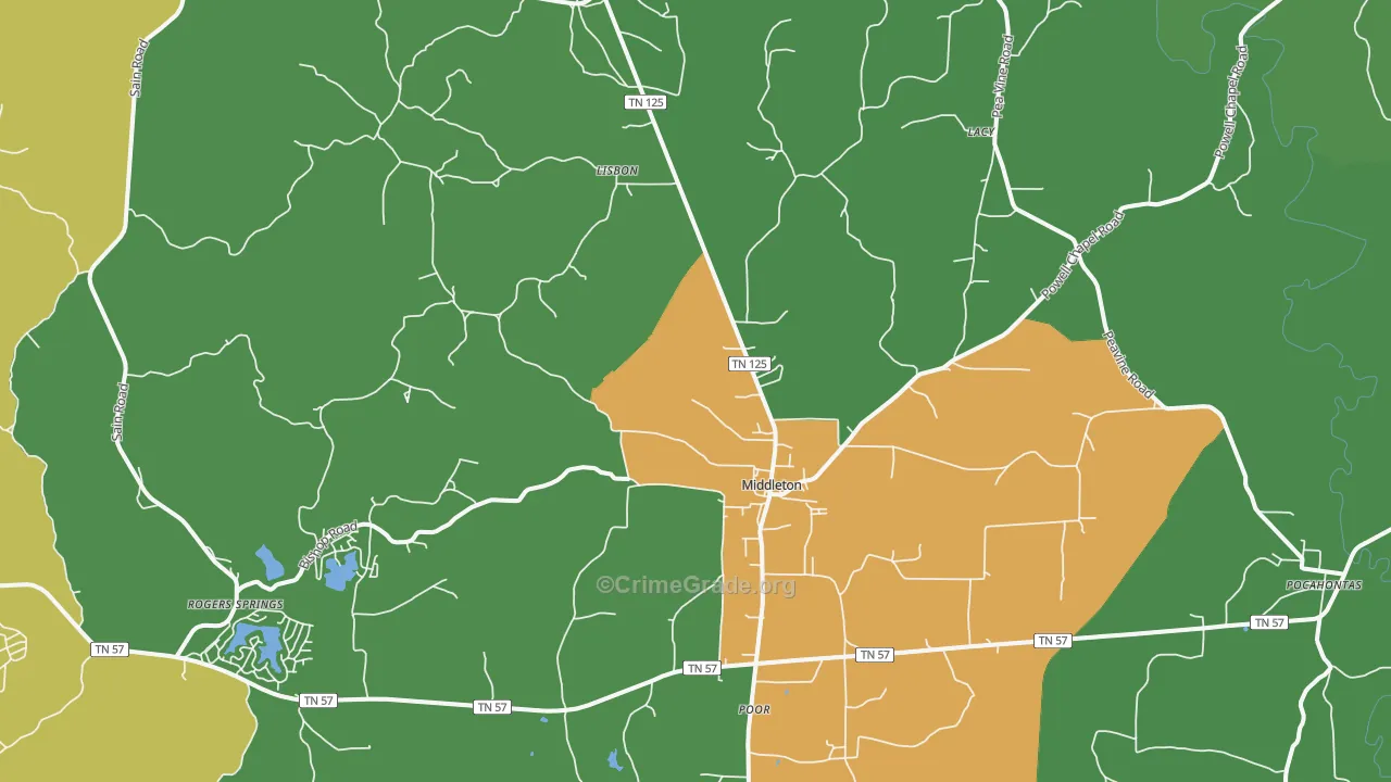 38052, TN Map of Drug-Related Crime Rates