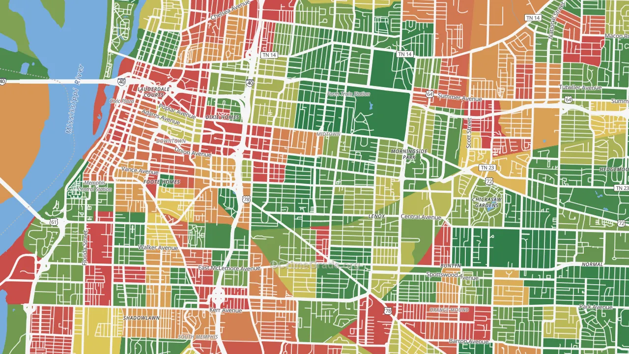 38104, TN Map of Drug-Related Crime Rates