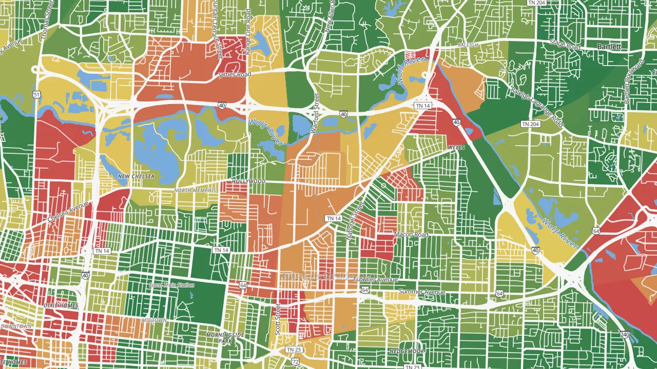 38108, TN Map of Drug-Related Crime Rates