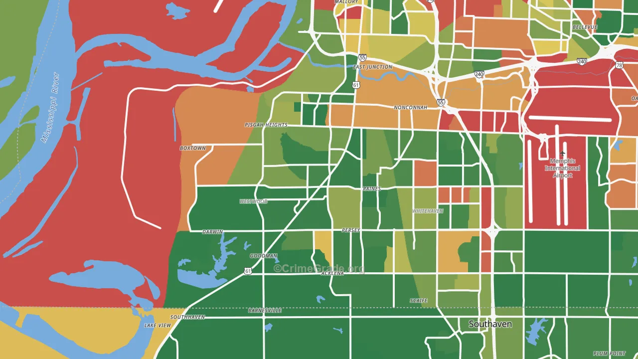 38109, TN Map of Drug-Related Crime Rates