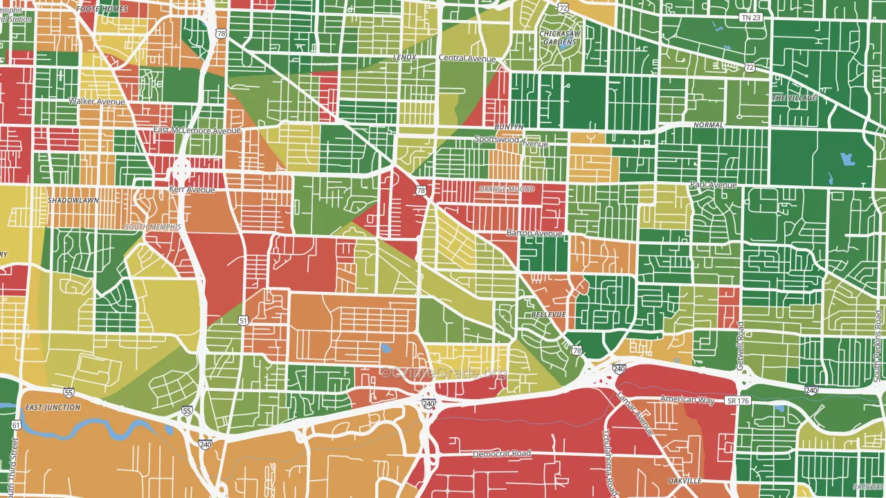 38114, TN Map of Drug-Related Crime Rates