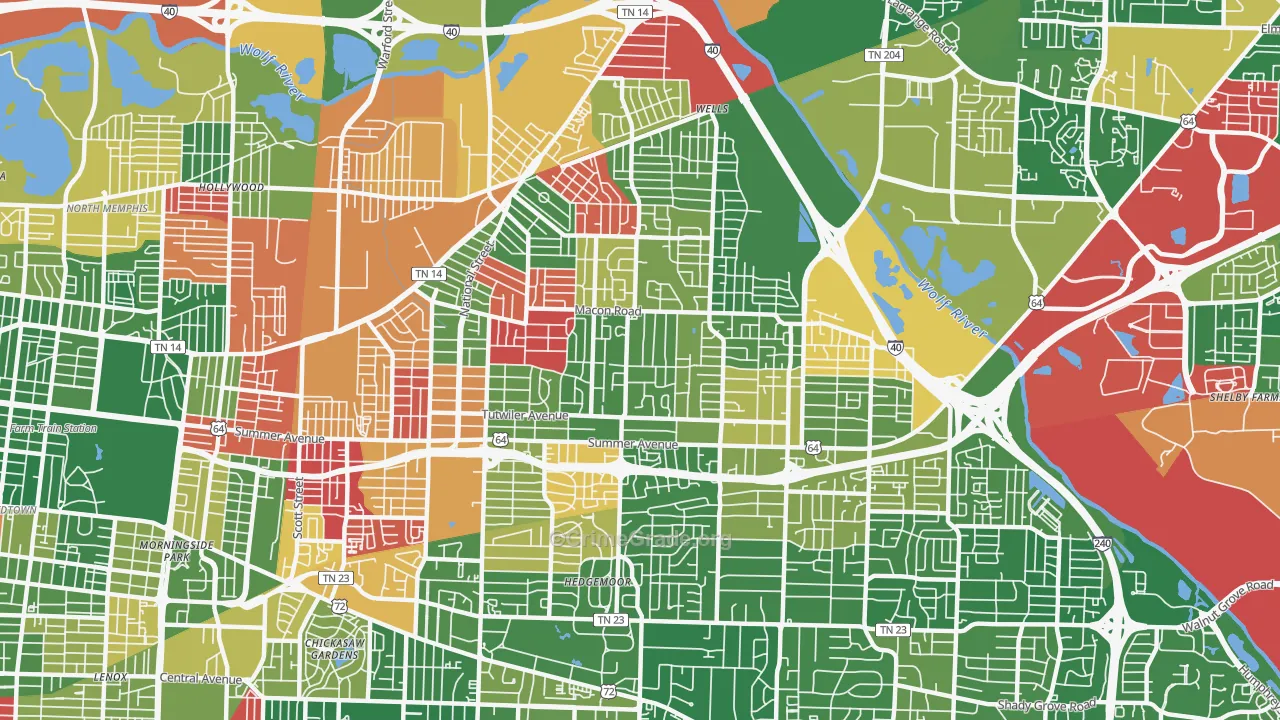 38122, TN Map of Drug-Related Crime Rates