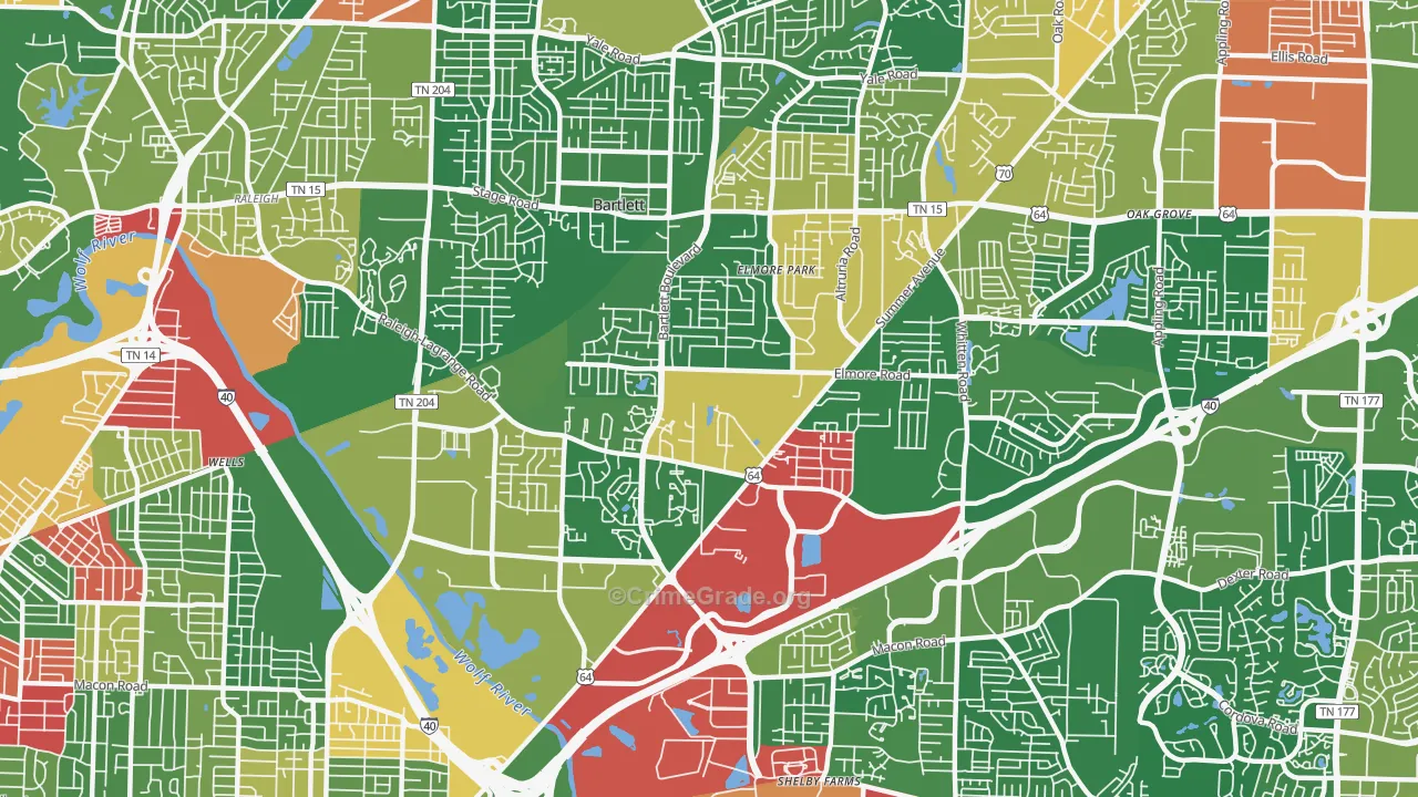 38134, TN Map of Drug-Related Crime Rates