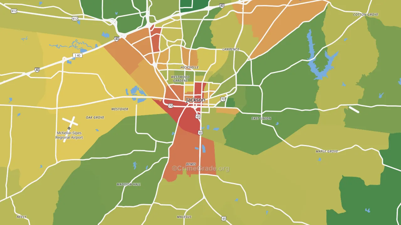 38301, TN Map of Drug-Related Crime Rates
