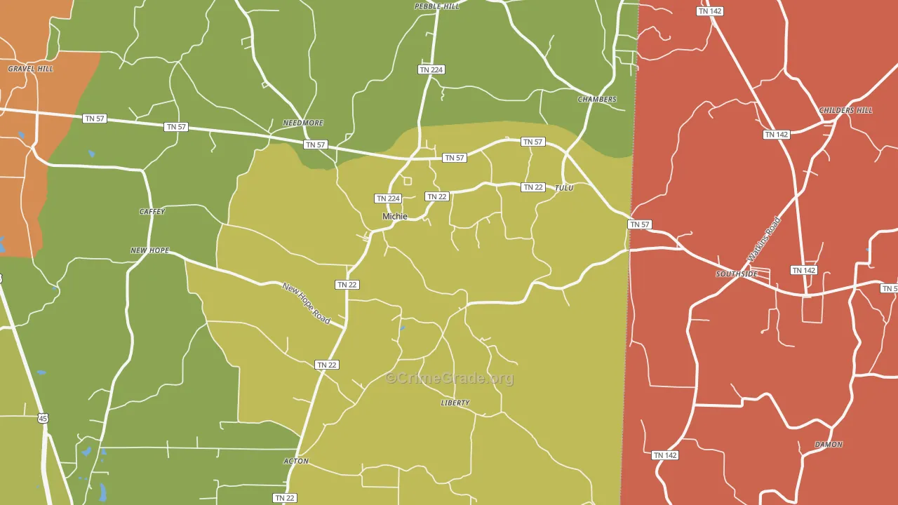 38357, TN Map of Drug-Related Crime Rates