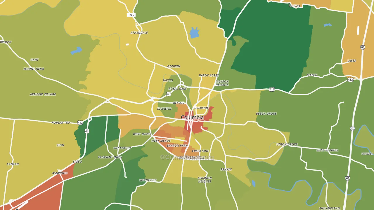 38401, TN Map of Drug-Related Crime Rates