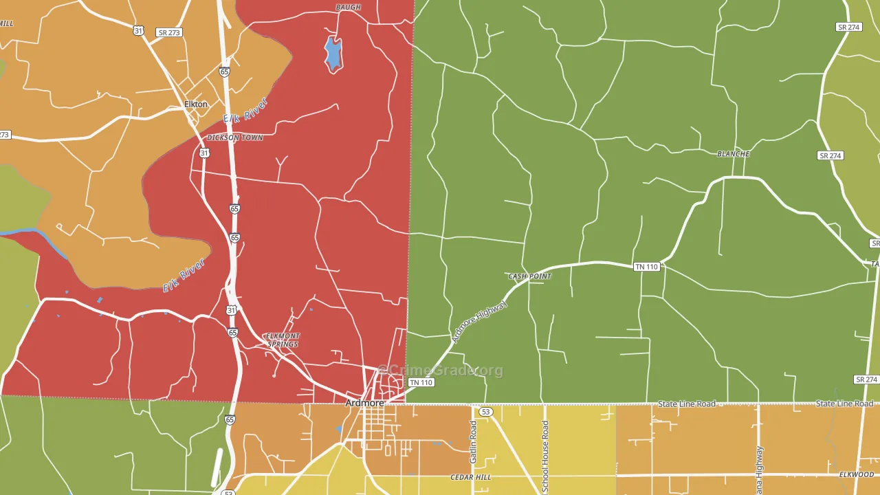 38449, TN Map of Drug-Related Crime Rates