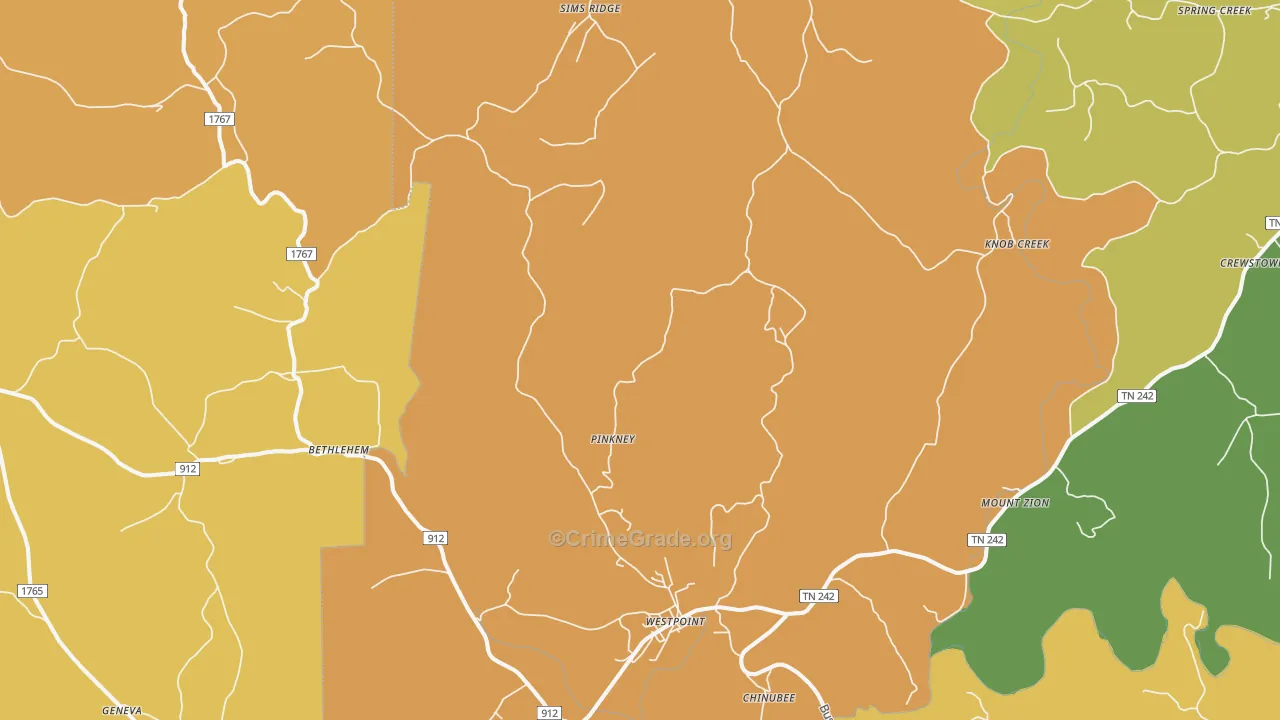 38486, TN Map of Drug-Related Crime Rates