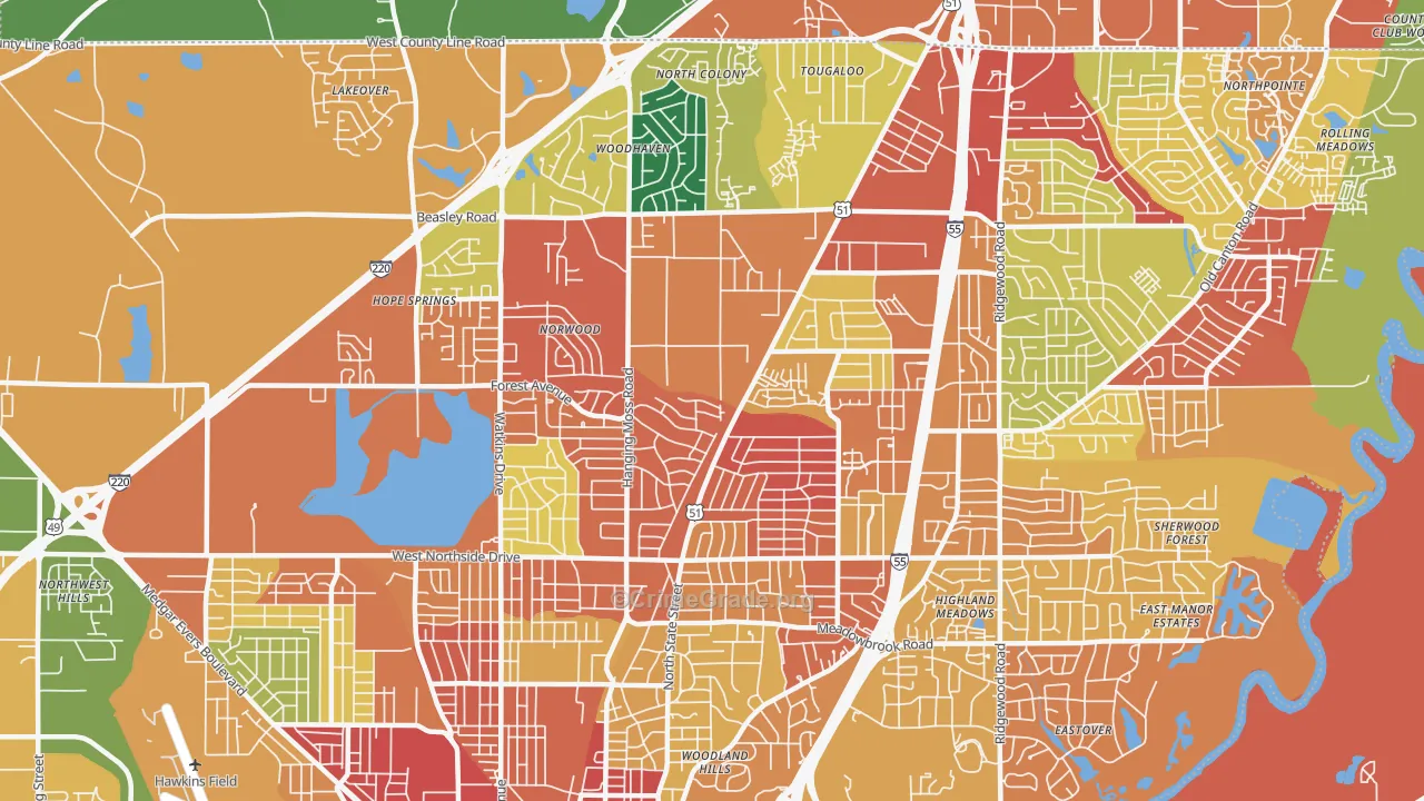 39206, MS Map of Drug-Related Crime Rates