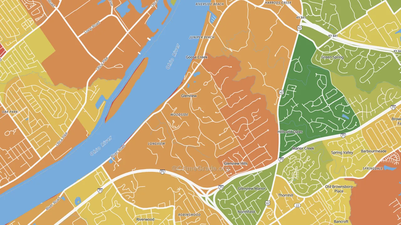 40025, KY Map of Drug-Related Crime Rates