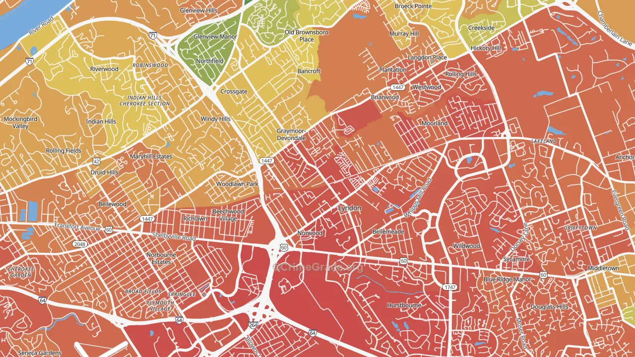40222, KY Map of Drug-Related Crime Rates