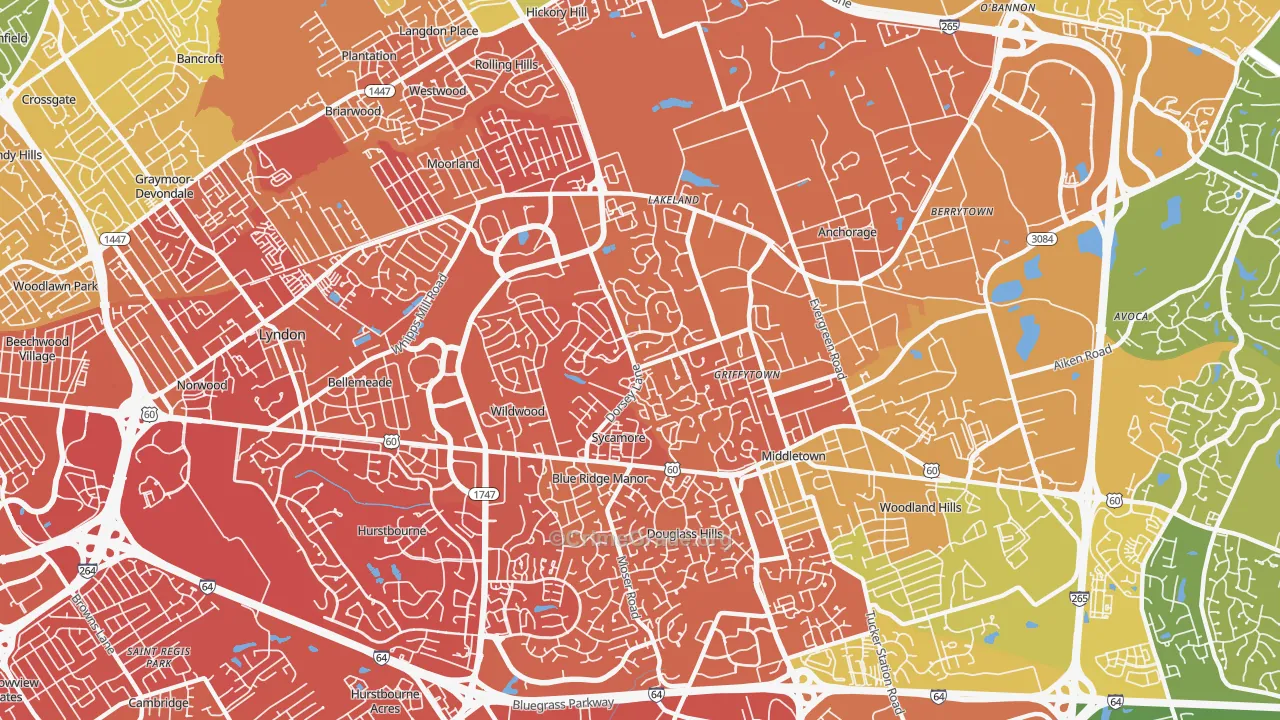 40223, KY Map of Drug-Related Crime Rates