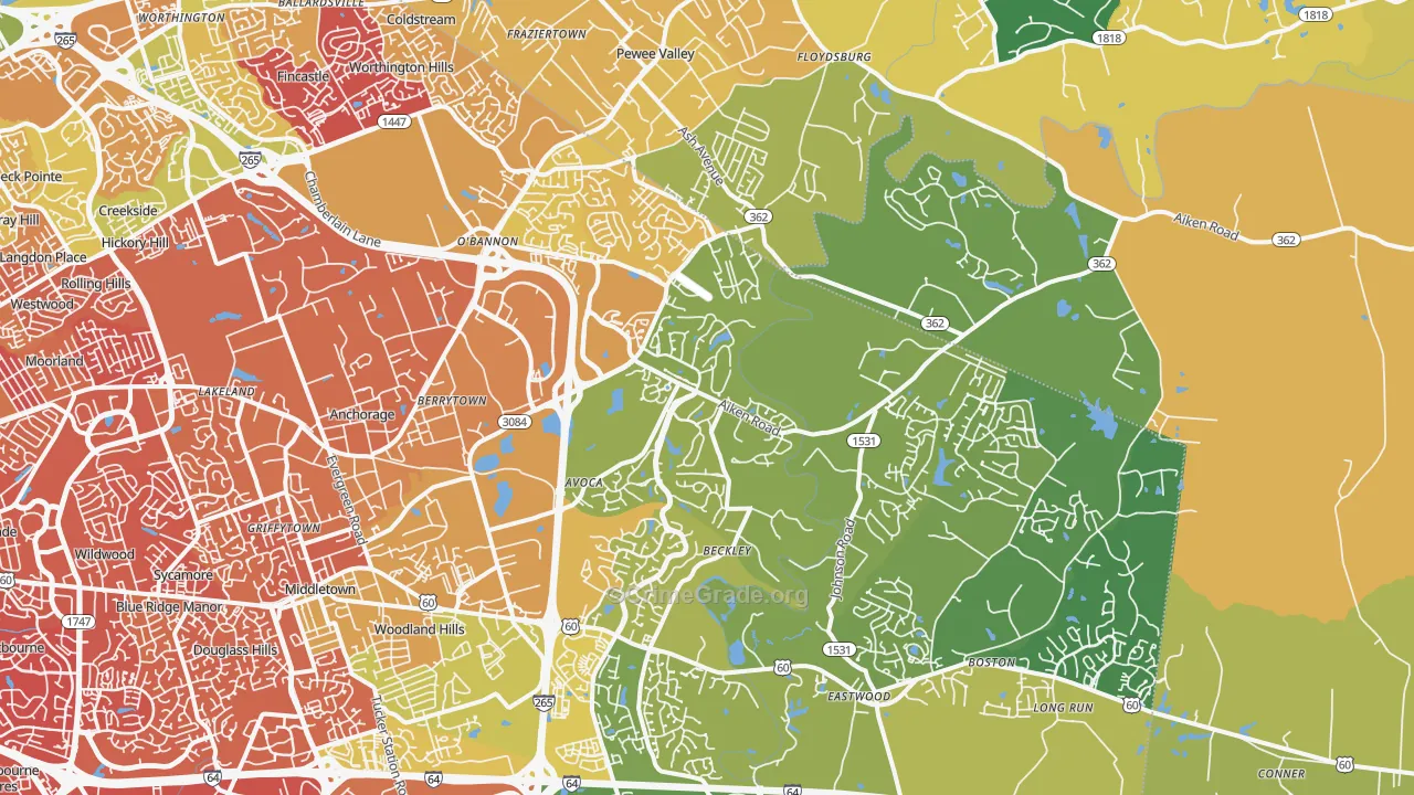 40245, KY Map of Drug-Related Crime Rates