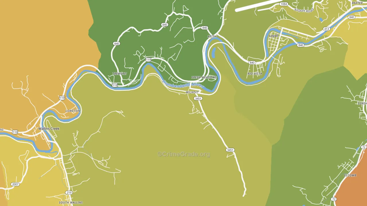 40824, KY Map of Drug-Related Crime Rates