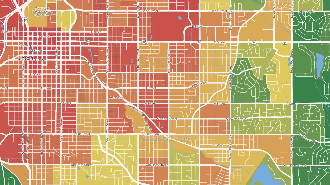 40th and A, Lincoln, NE Map of Drug-Related Crime Rates