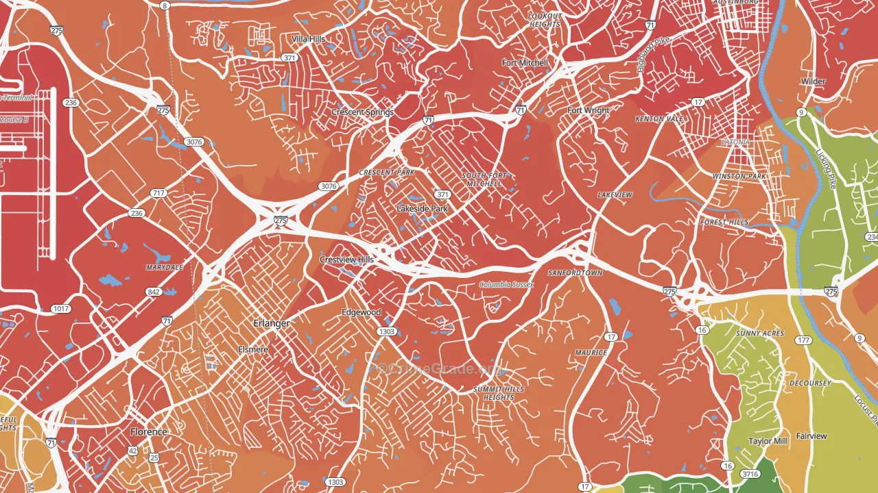 41017, KY Map of Drug-Related Crime Rates