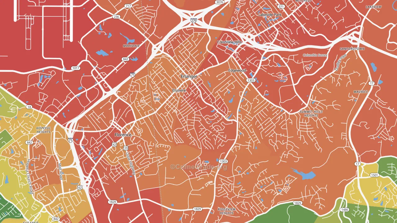 41018, KY Map of Drug-Related Crime Rates