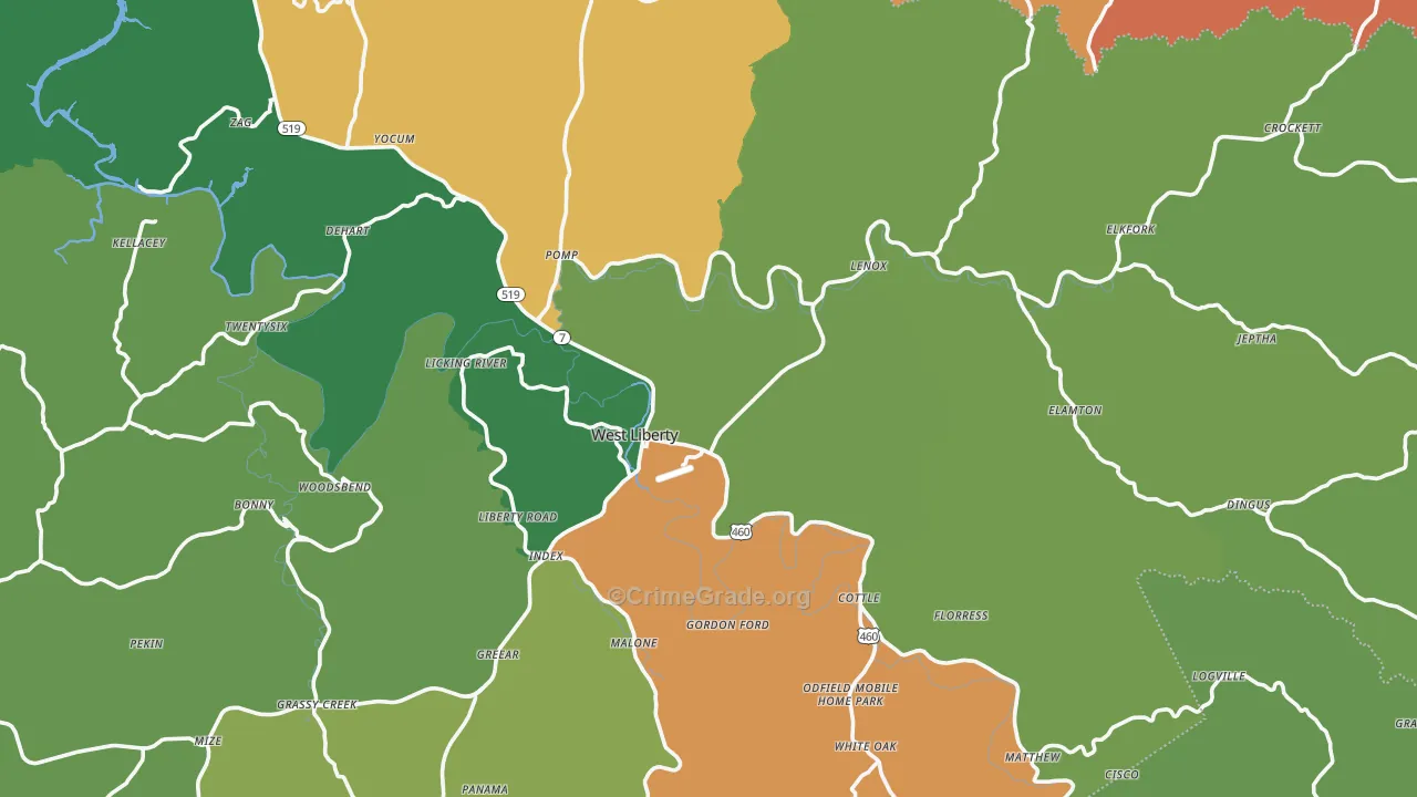 41472, KY Map of Drug-Related Crime Rates