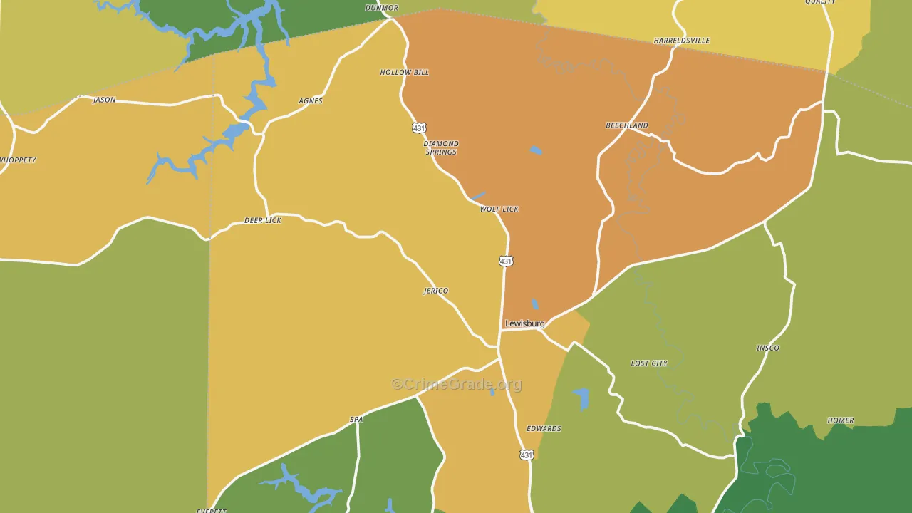 42256, KY Map of Drug-Related Crime Rates