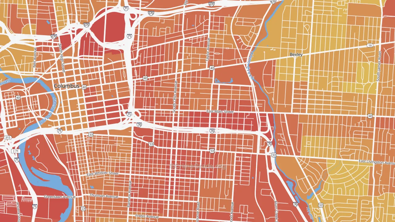 43205, OH Map of Drug-Related Crime Rates