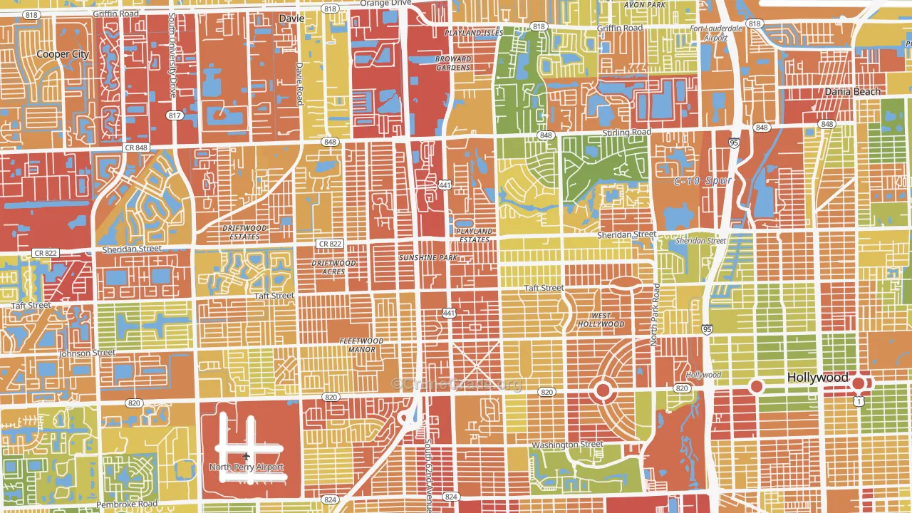 441 Corridor, Hollywood, FL Map of Drug-Related Crime Rates