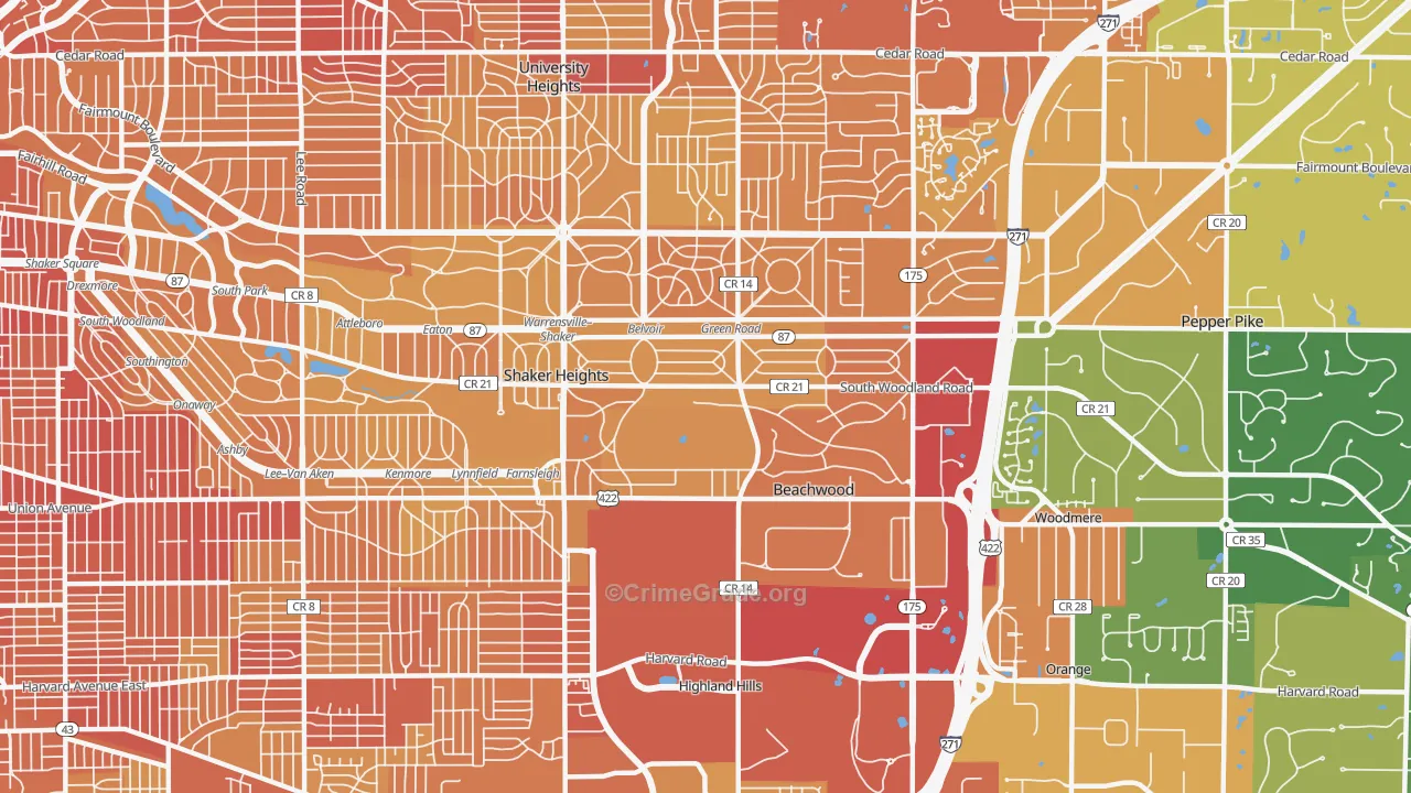 44122, OH Map of Drug-Related Crime Rates