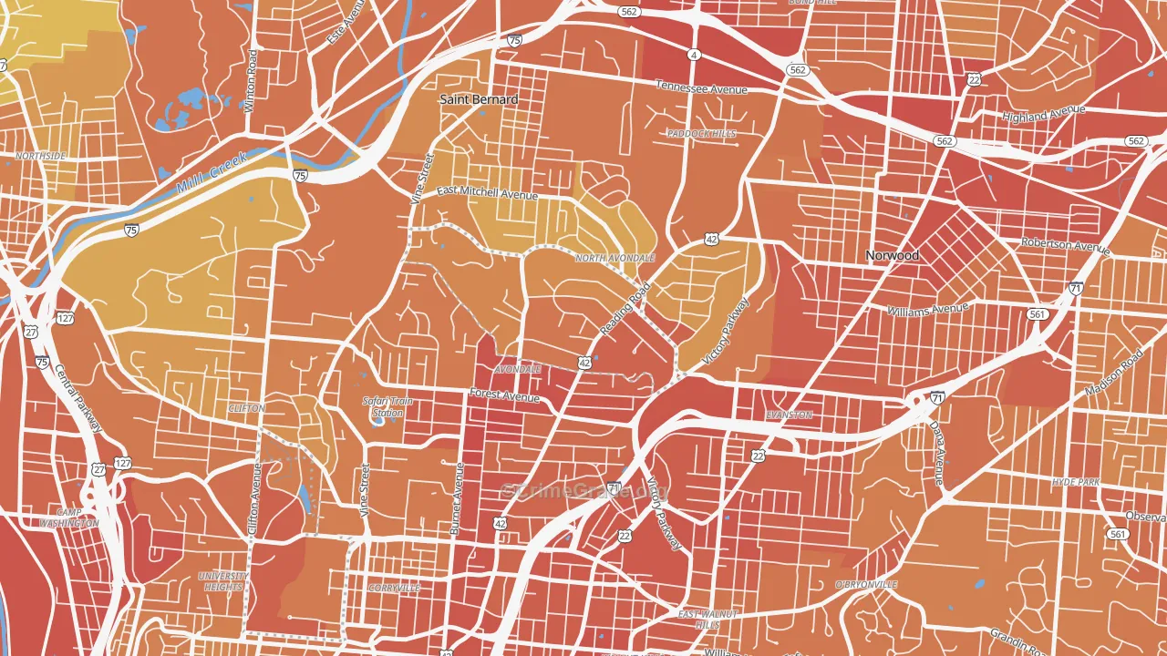 45229, OH Map of Drug-Related Crime Rates