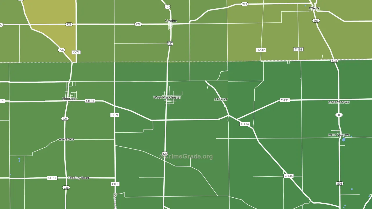 45382, OH Map of Drug-Related Crime Rates